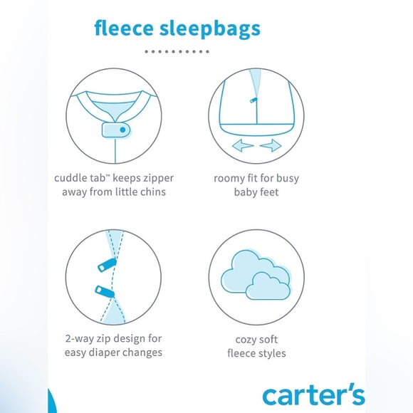 NWT Baby Girl Carter's 2-Way Zip Fleece Sleep Sack - Picture 3 of 4